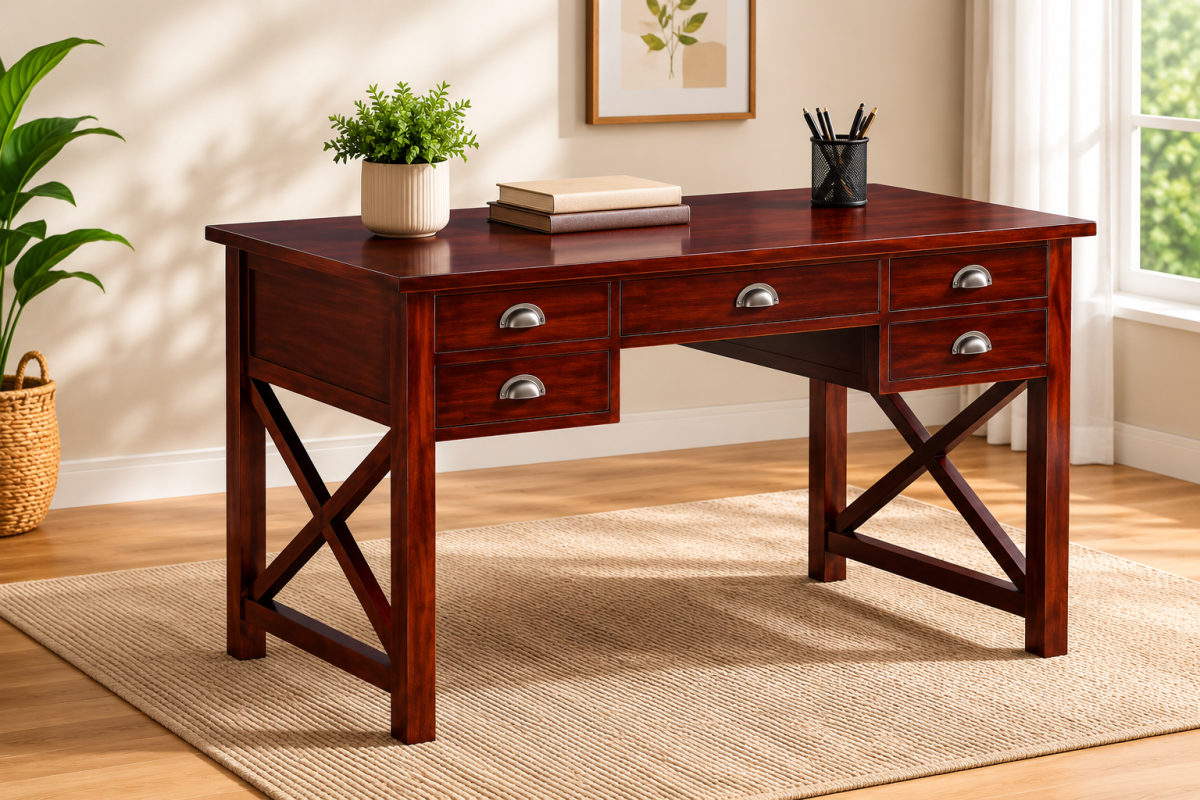 Cross Writing Desk with 5 Drawers